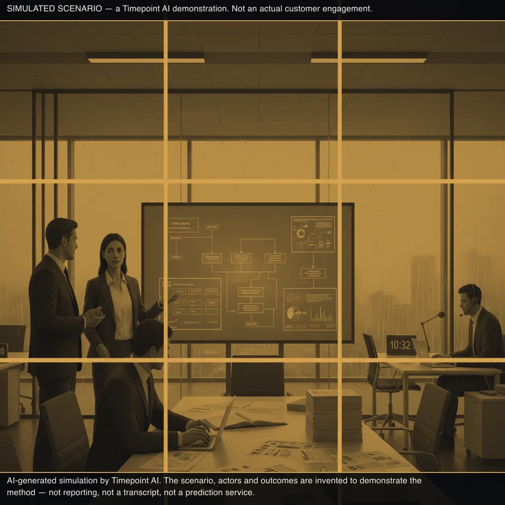 simulated scene: Thorne Advisory completes positioning deck for tech client seeking acquisition (frame 1)